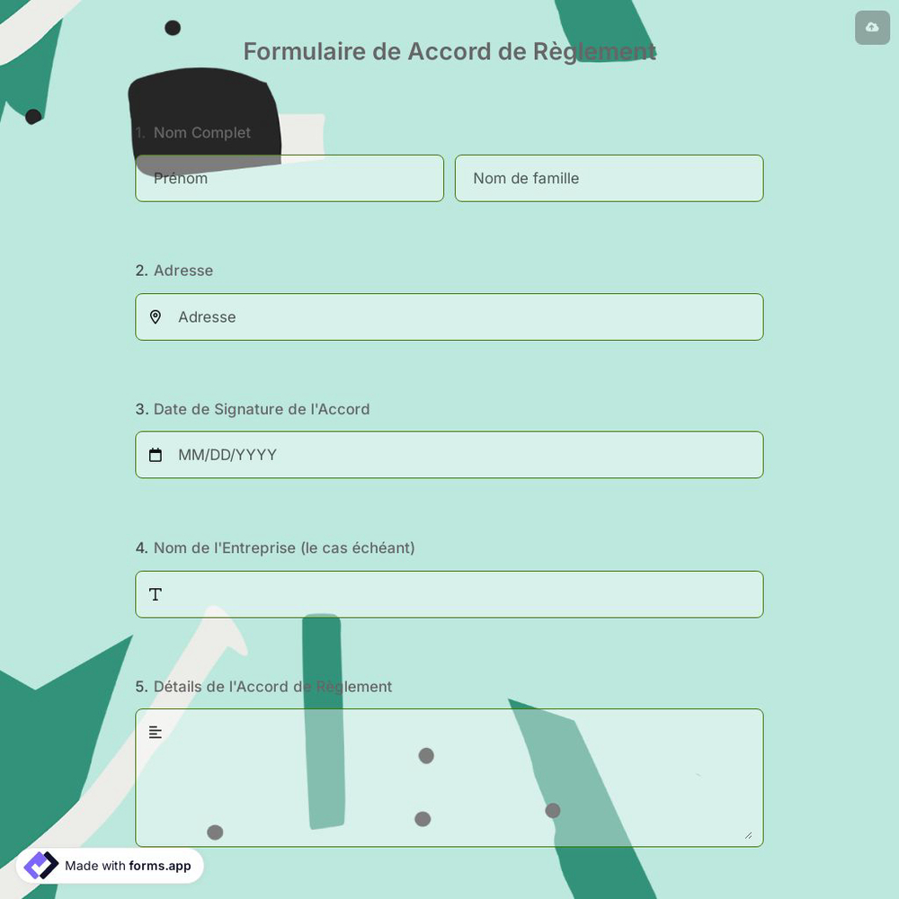 Formulaire de Accord de Règlement
