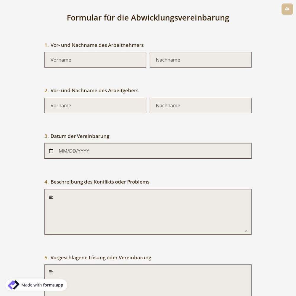 Formular für die Abwicklungsvereinbarung