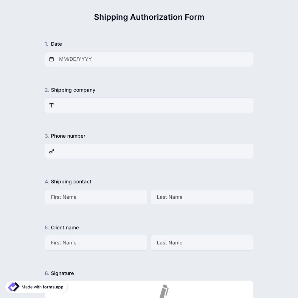 Shipping Authorization Form