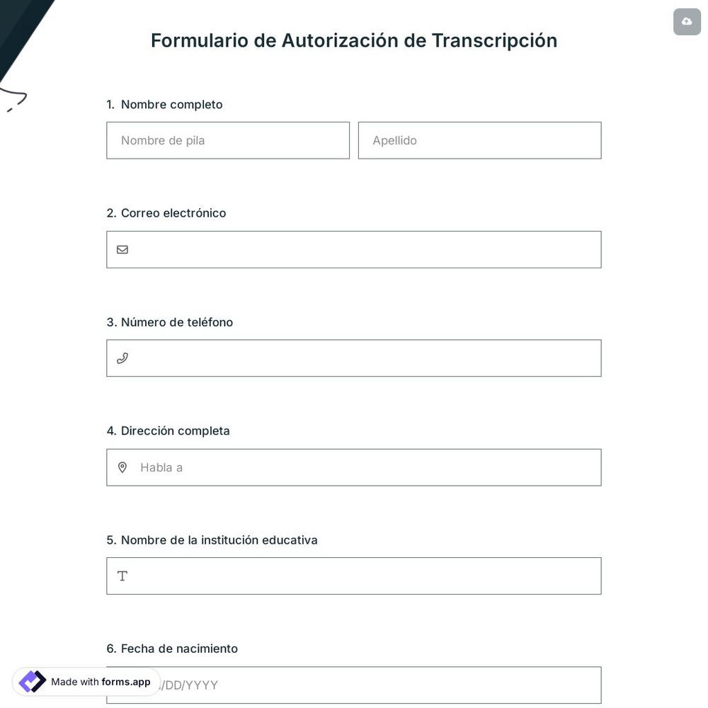 Formulario de Autorización de Transcripción