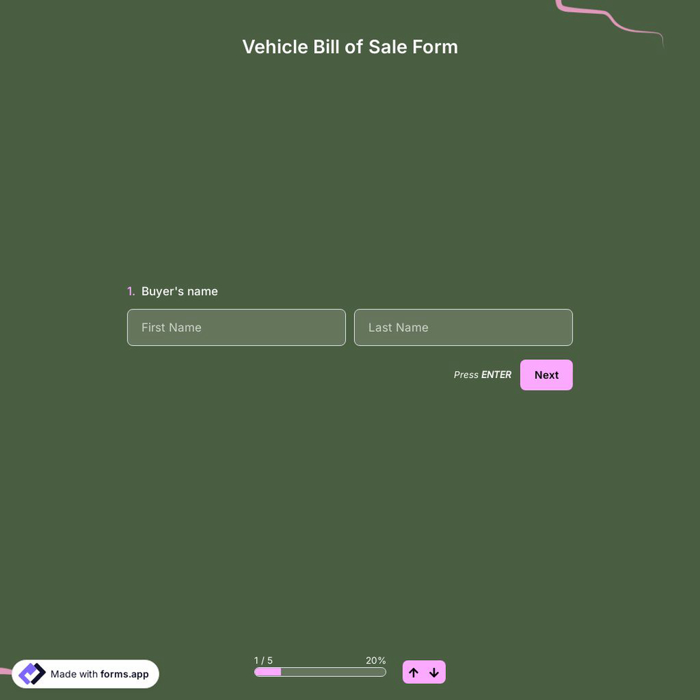 Vehicle Bill of Sale Form