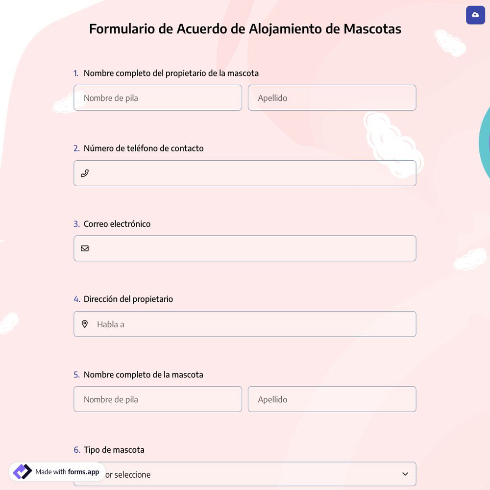 Formulario de Acuerdo de Alojamiento de Mascotas