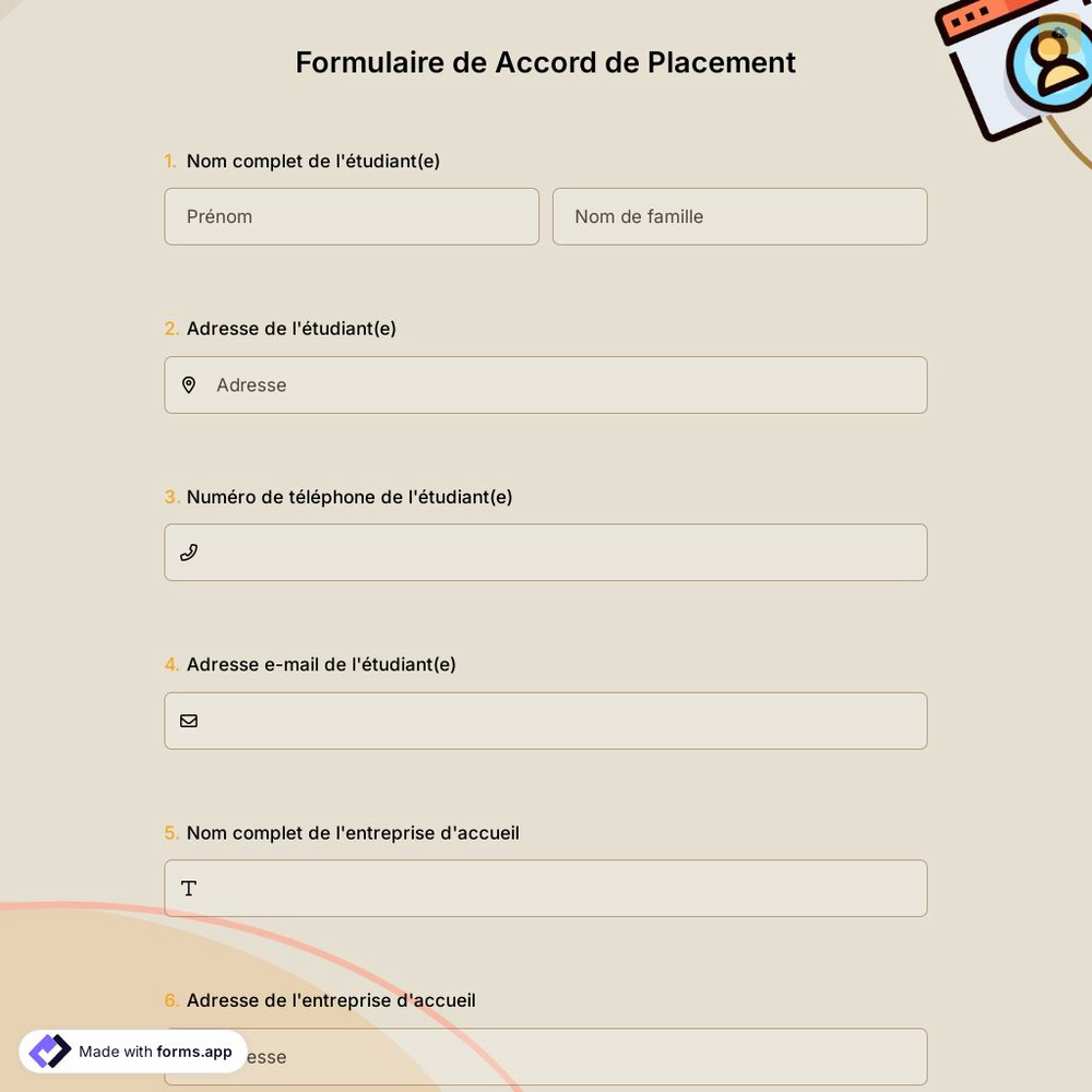 Formulaire de Accord de Placement