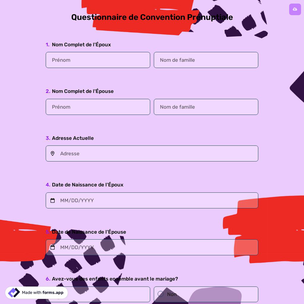 Questionnaire de Convention Prénuptiale