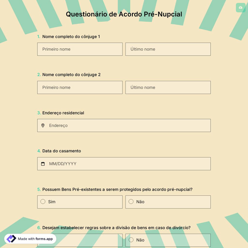 Questionário de Acordo Pré-Nupcial