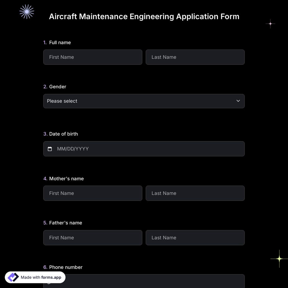 Aircraft Maintenance Engineering Application Form