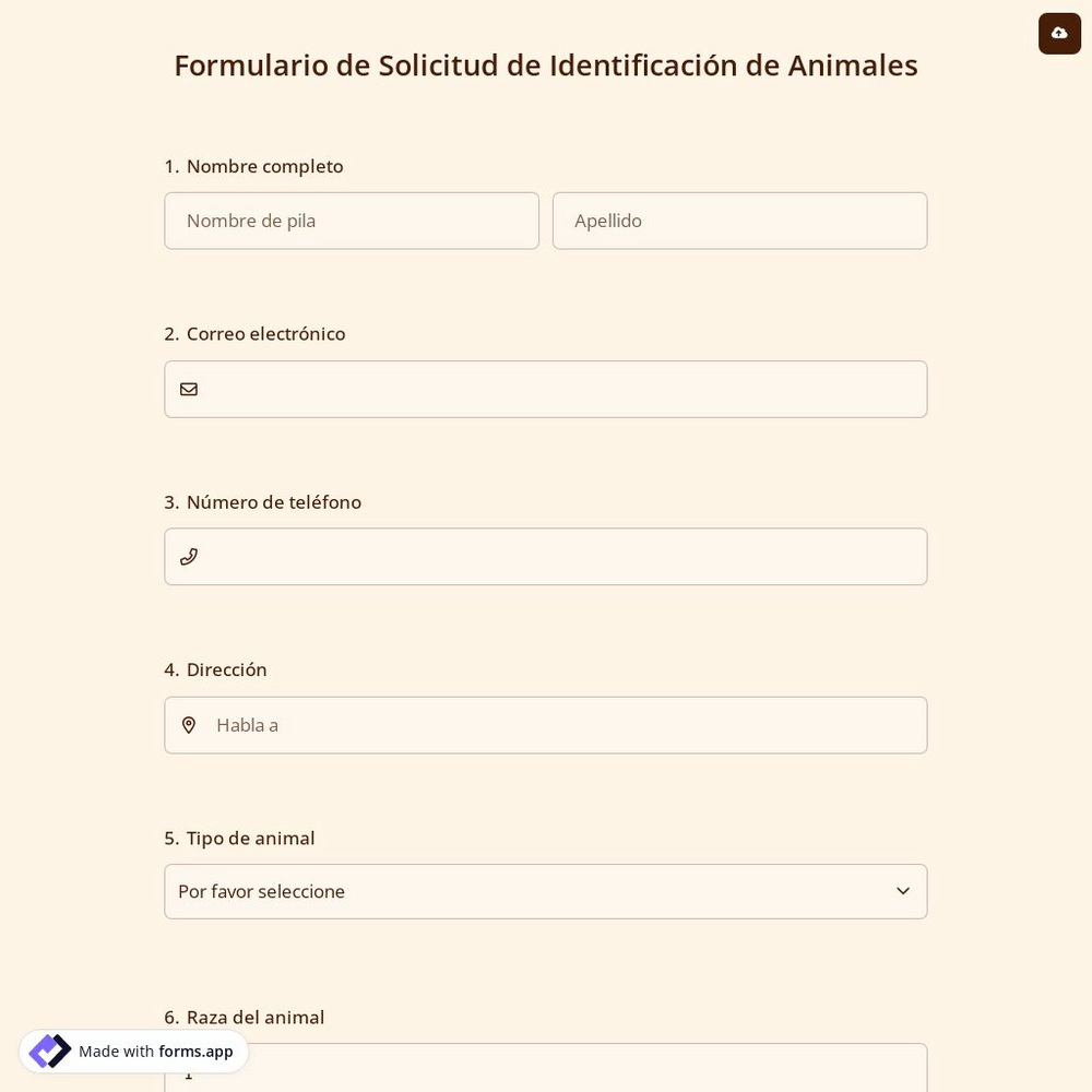 Formulario de Solicitud de Identificación de Animales