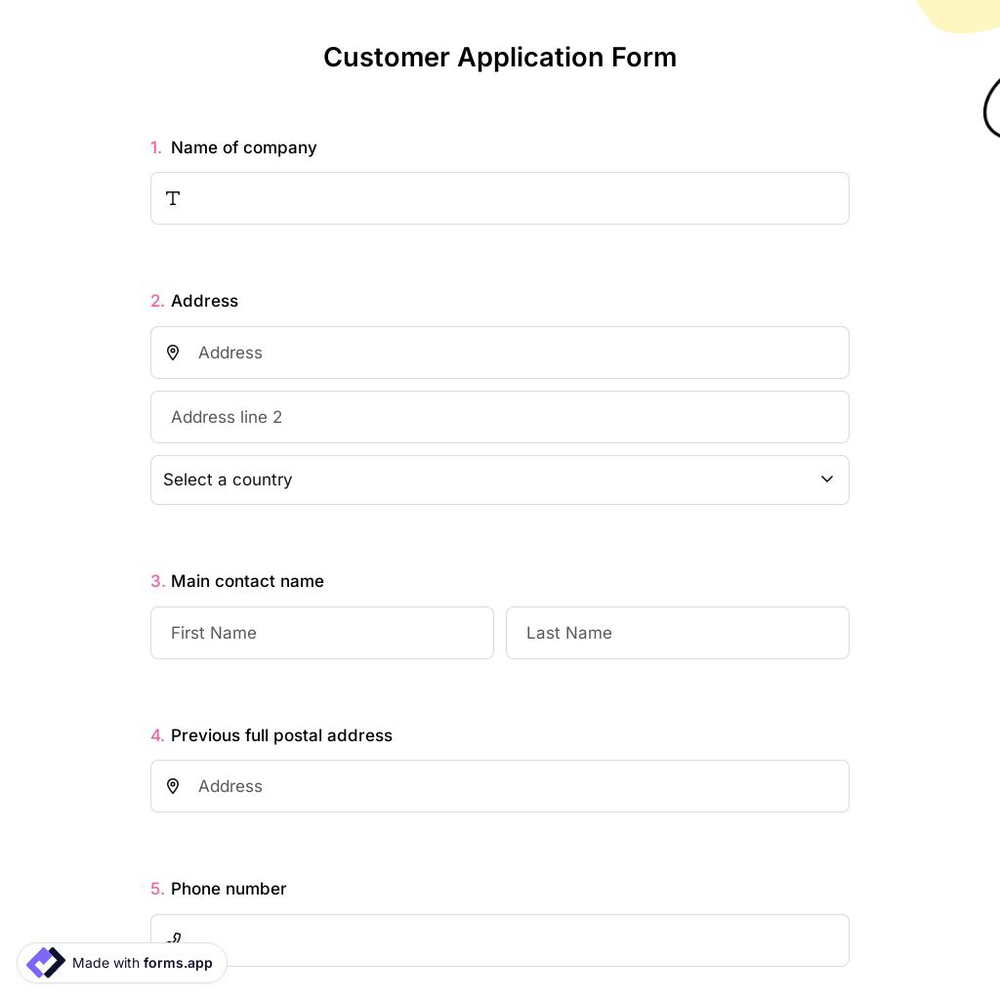 Customer Application Form