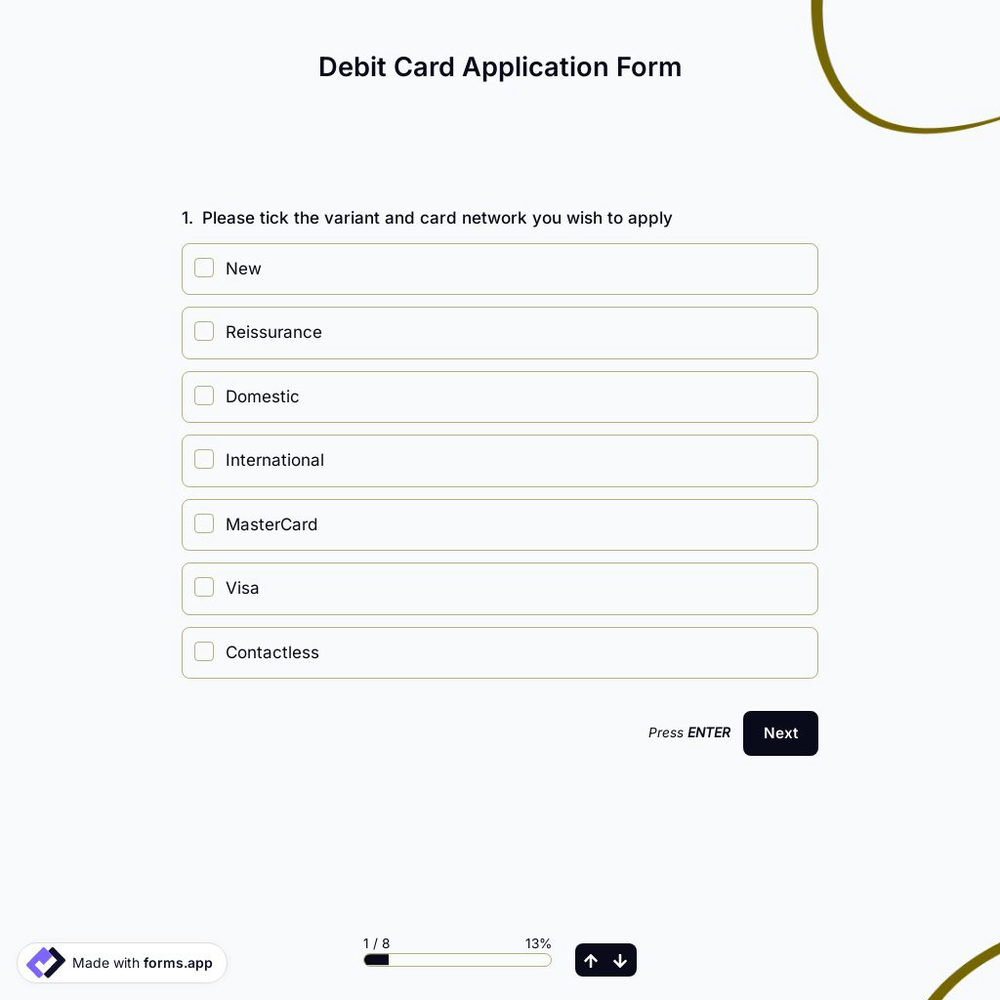 Debit Card Application Form
