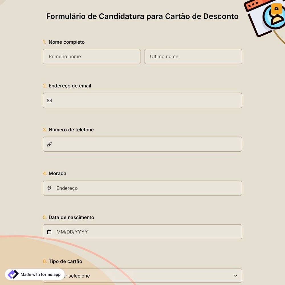 Formulário de Candidatura para Cartão de Desconto