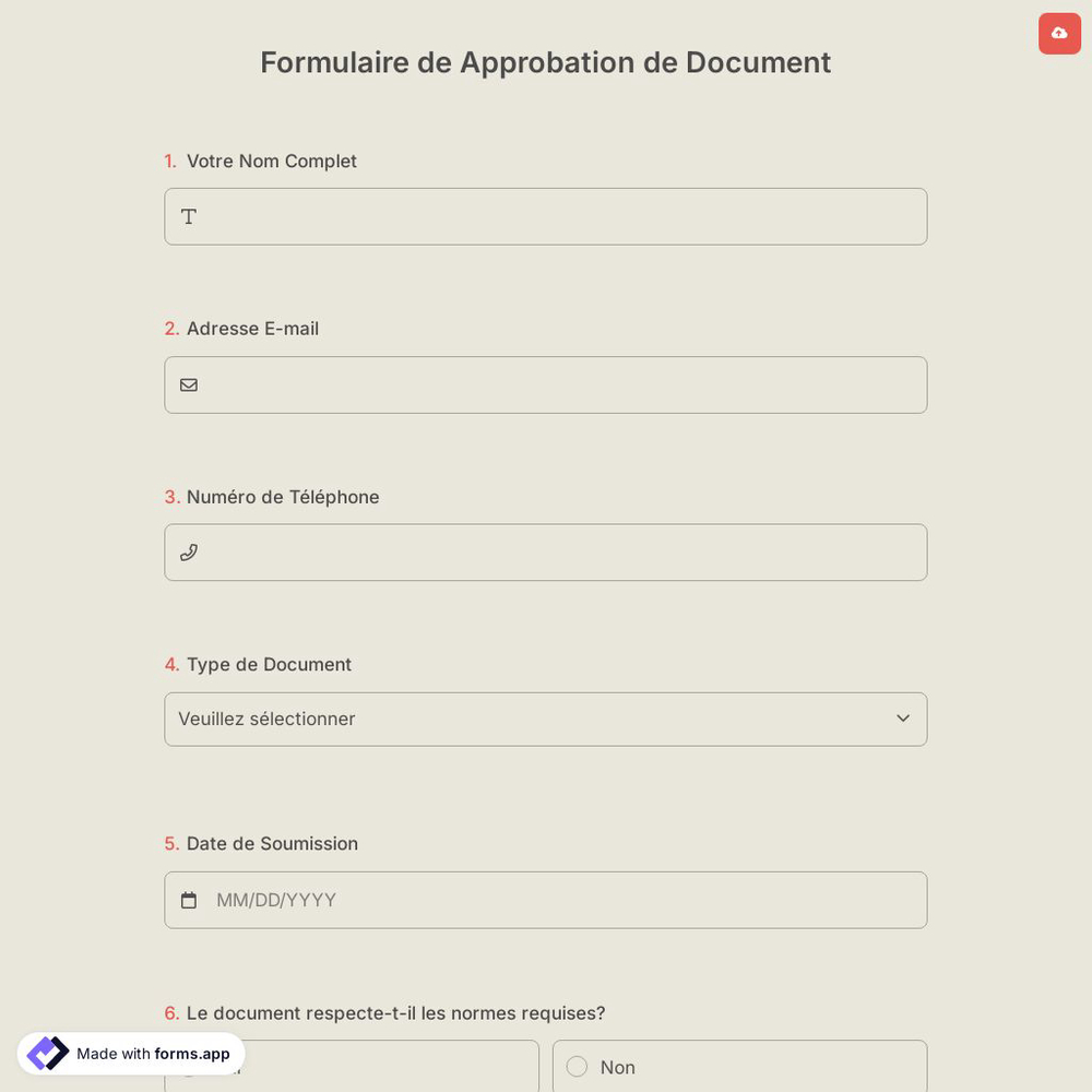 Formulaire de Approbation de Document