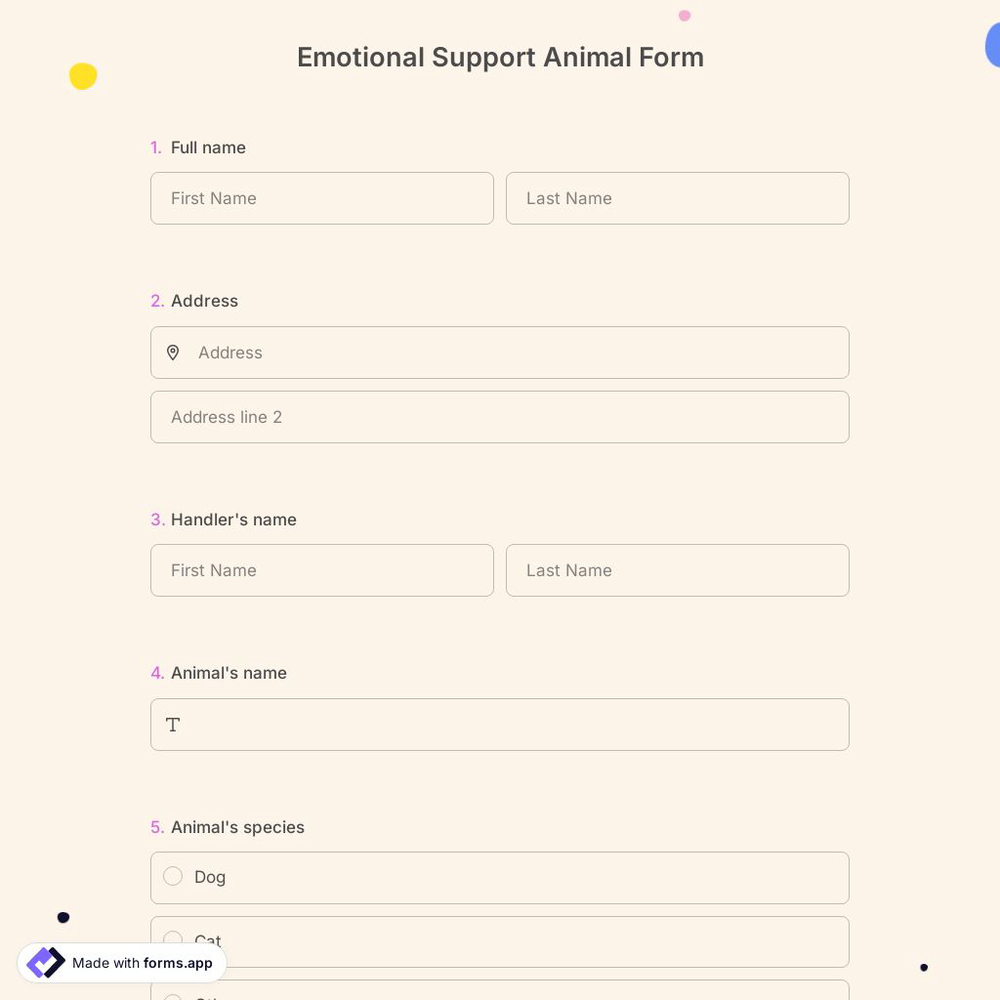 Emotional Support Animal Form