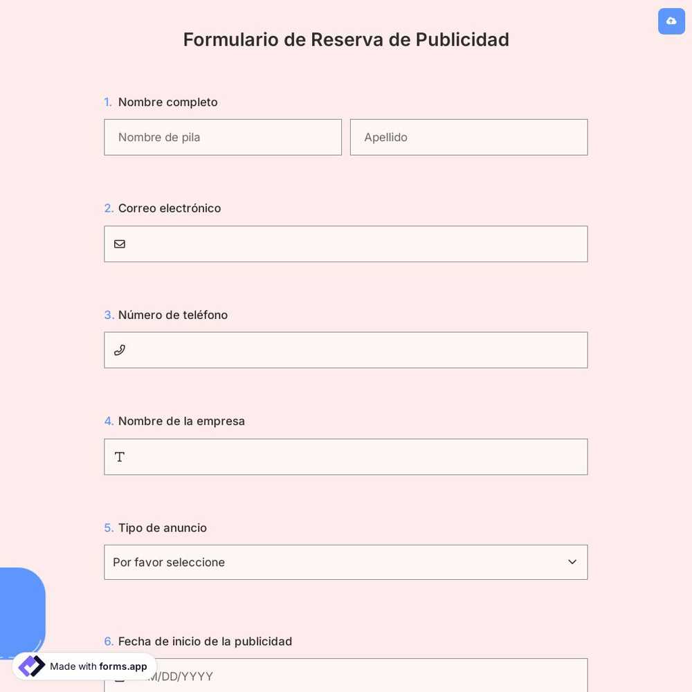 Formulario de Reserva de Publicidad