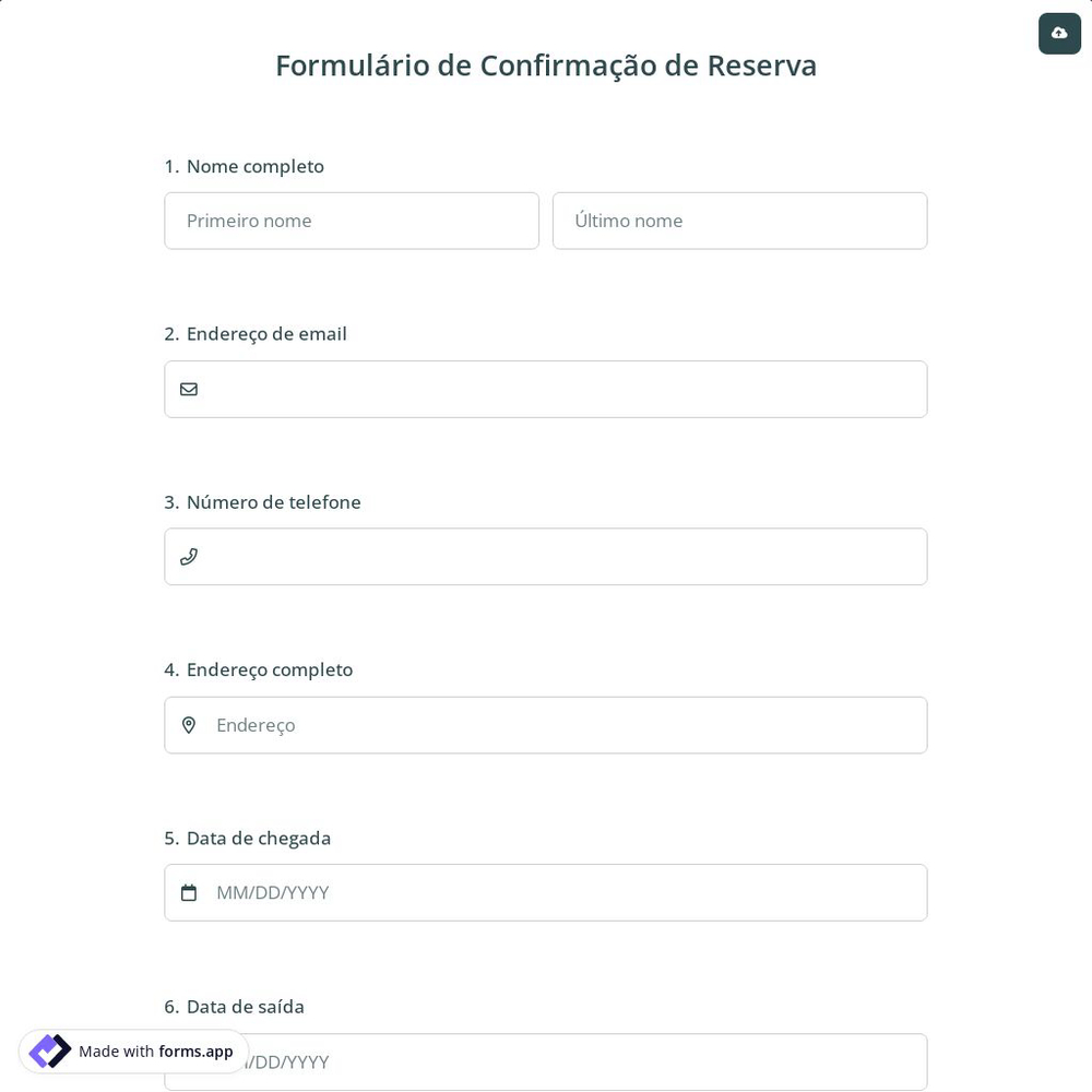 Formulário de Confirmação de Reserva