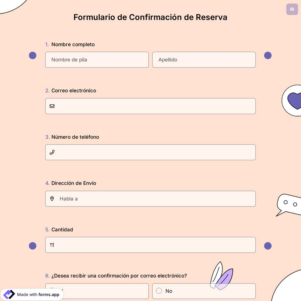 Formulario de Confirmación de Reserva