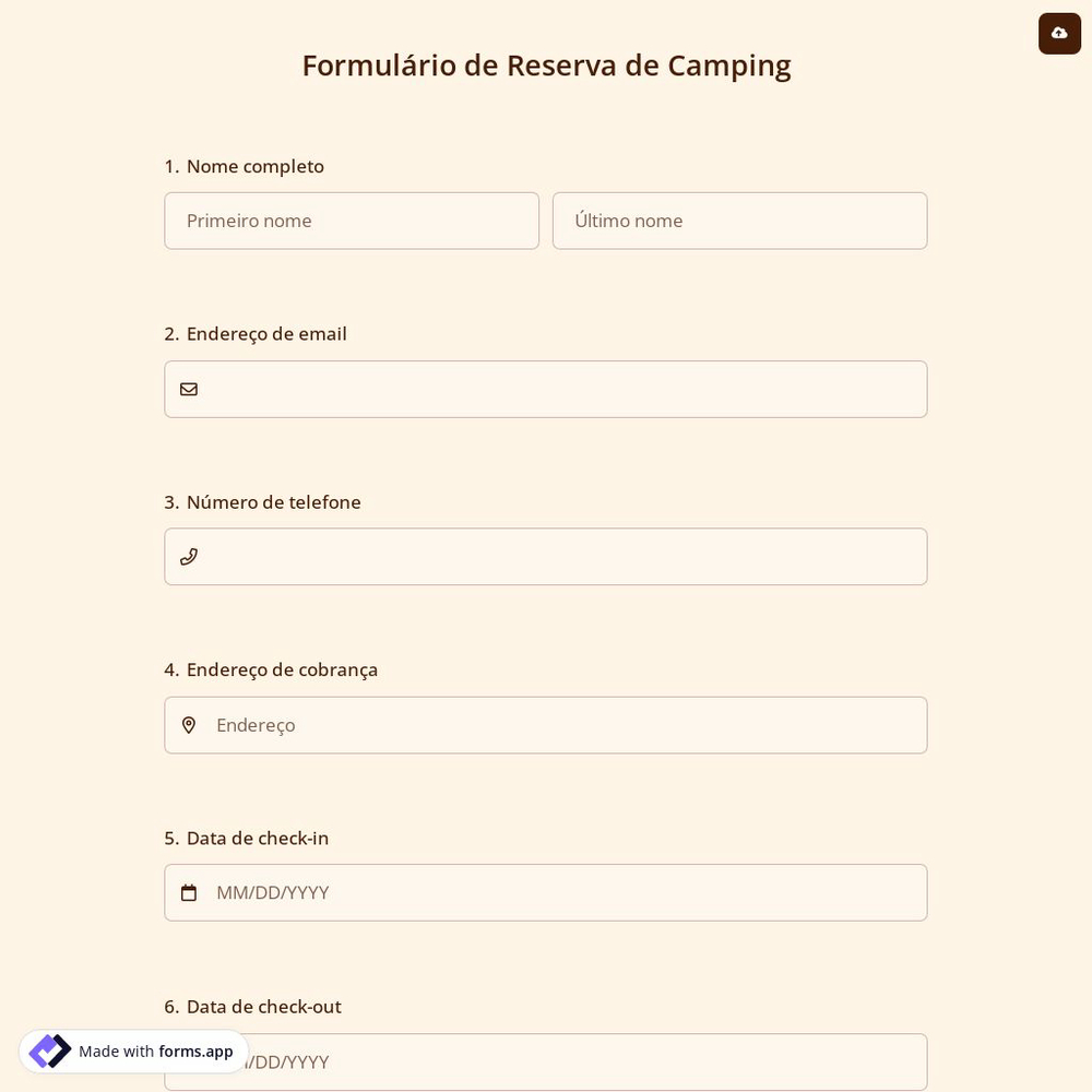 Formulário de Reserva de Camping