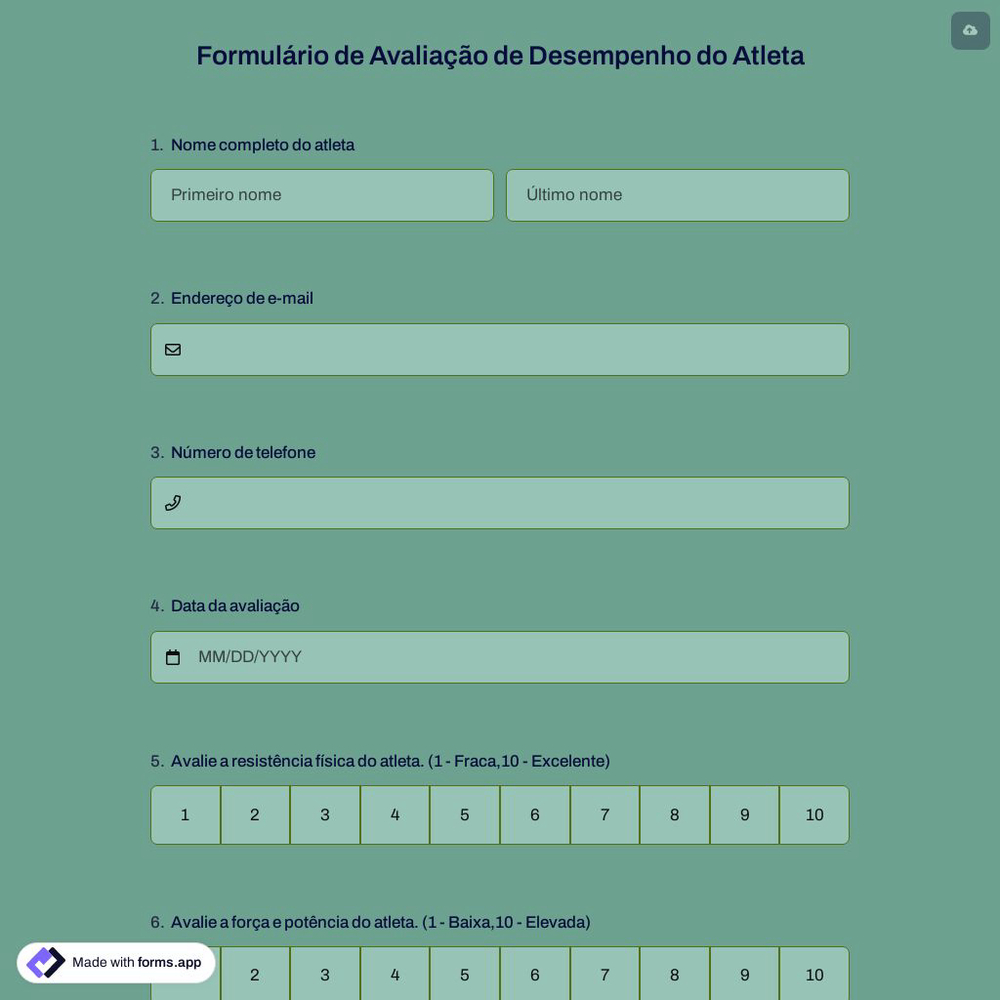 Formulário de Avaliação de Desempenho do Atleta