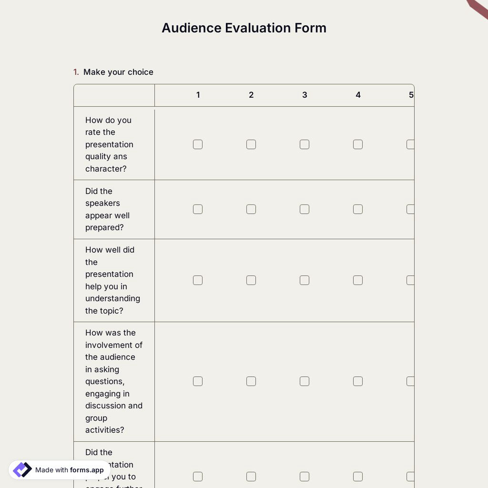 Audience Evaluation Form