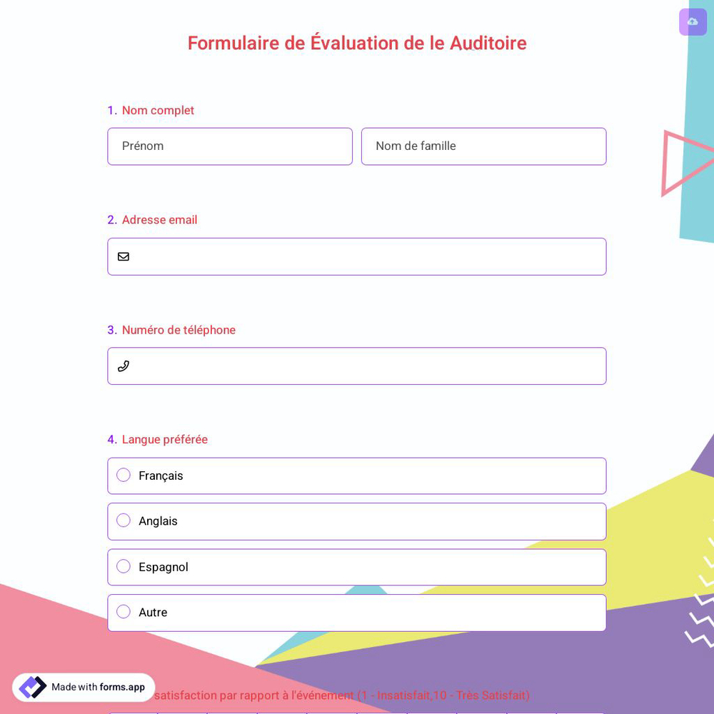 Formulaire de Évaluation de le Auditoire