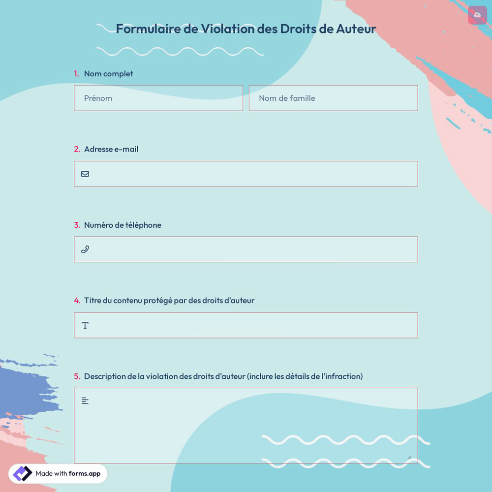 Formulaire de Violation des Droits de Auteur