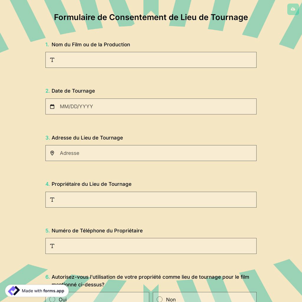 Formulaire de Consentement de Lieu de Tournage