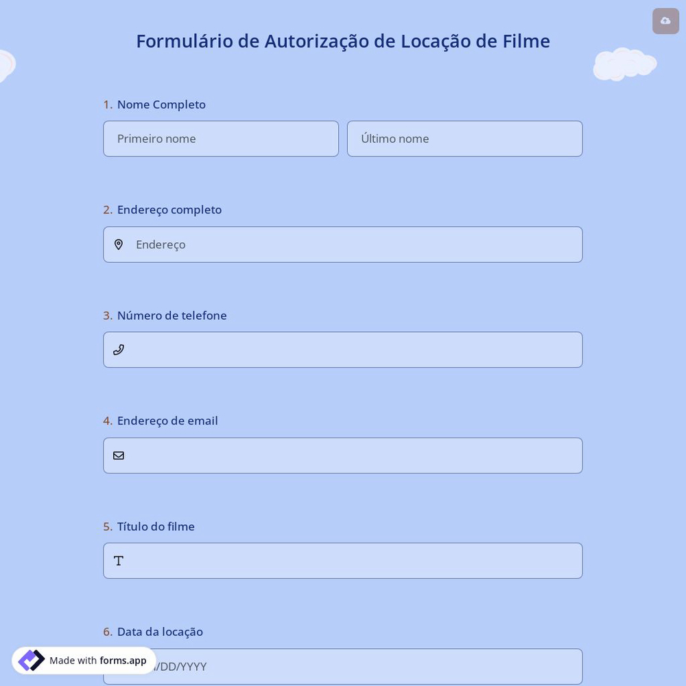 Formulário de Autorização de Locação de Filme
