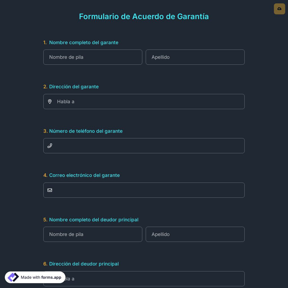 Formulario de Acuerdo de Garantía