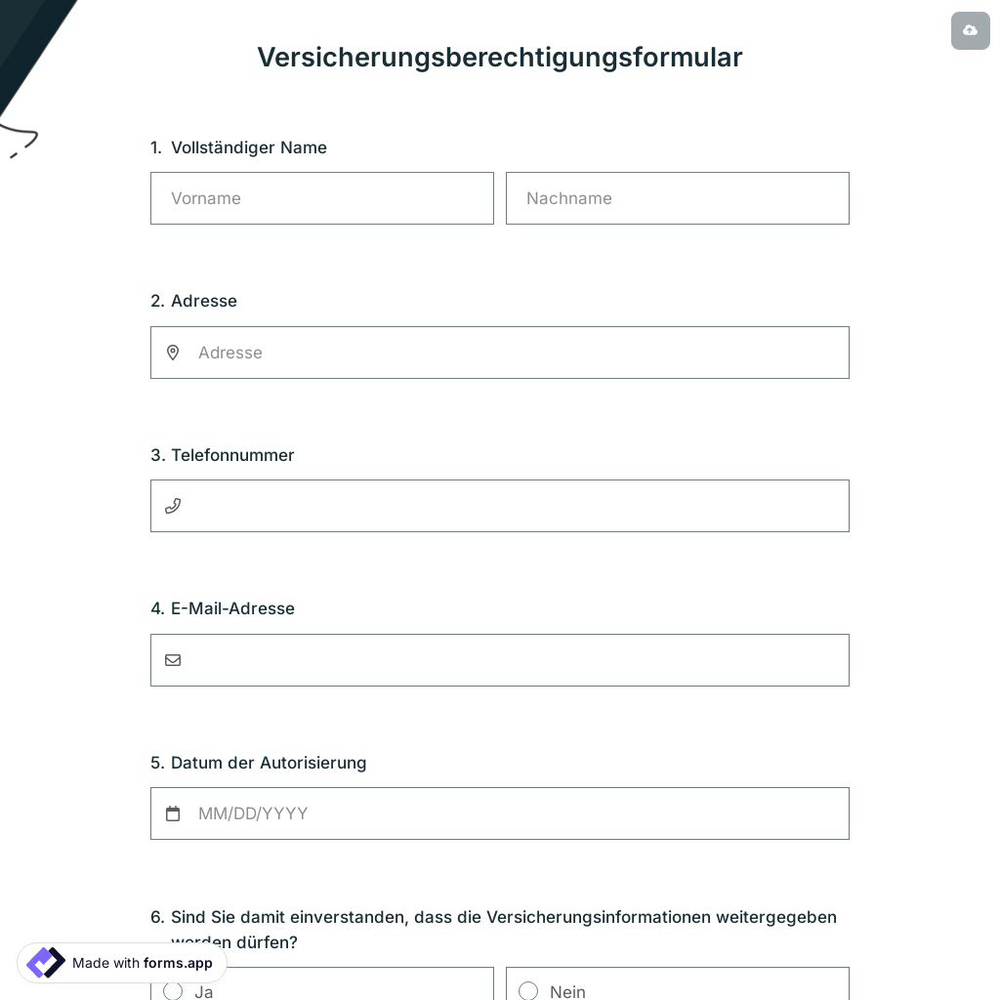 Versicherungsberechtigungsformular