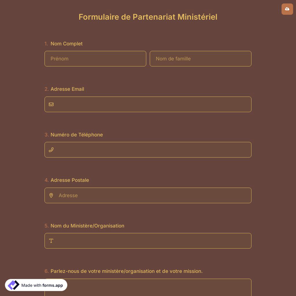Formulaire de Partenariat Ministériel