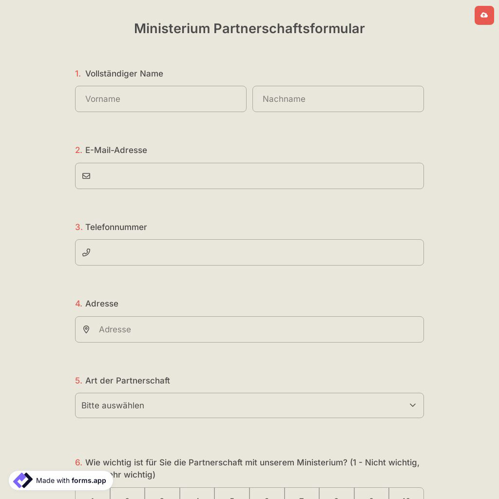 Ministerium Partnerschaftsformular