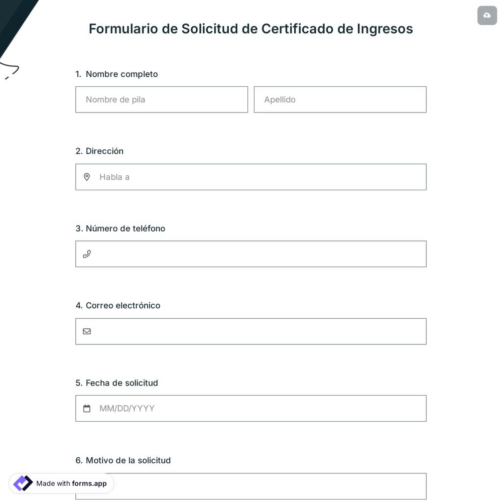 Formulario de Solicitud de Certificado de Ingresos