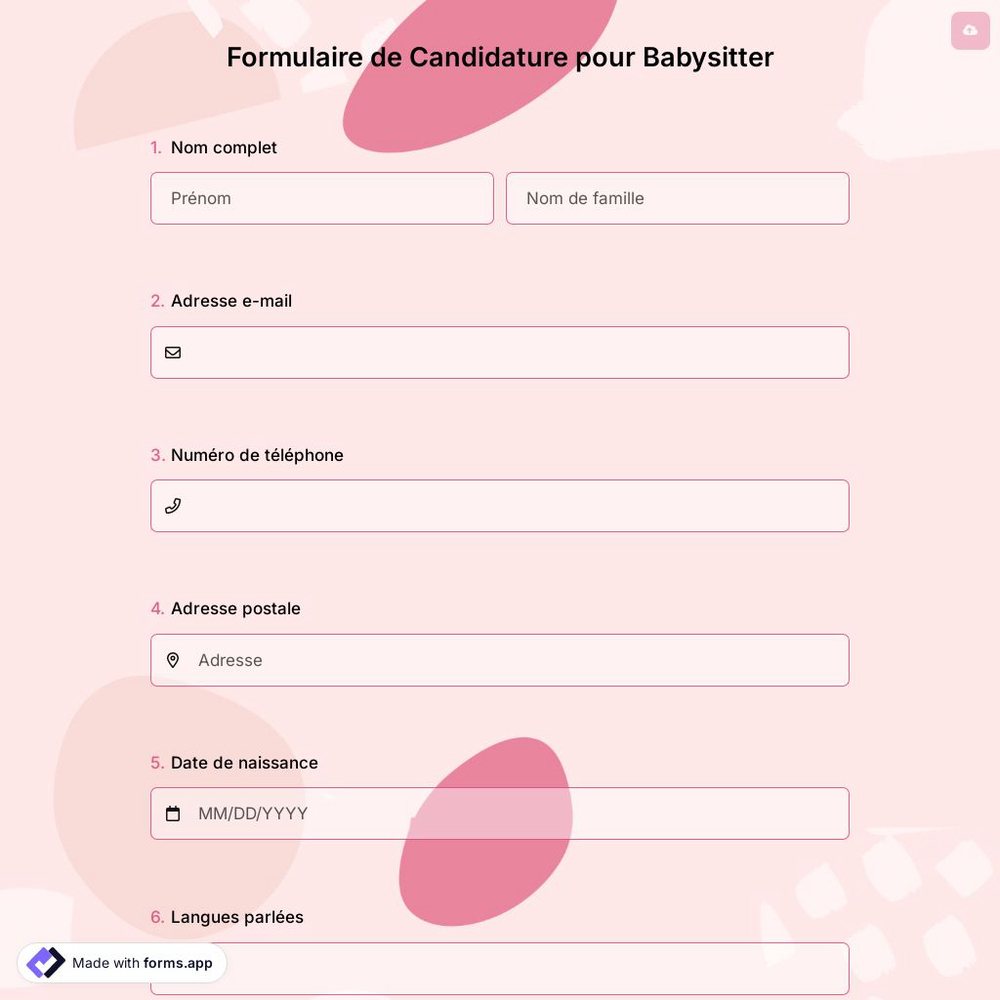 Formulaire de Candidature pour Babysitter
