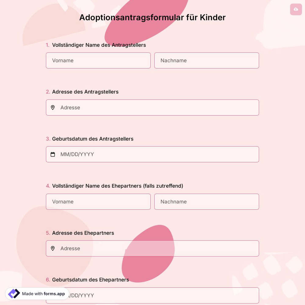 Adoptionsantragsformular für Kinder