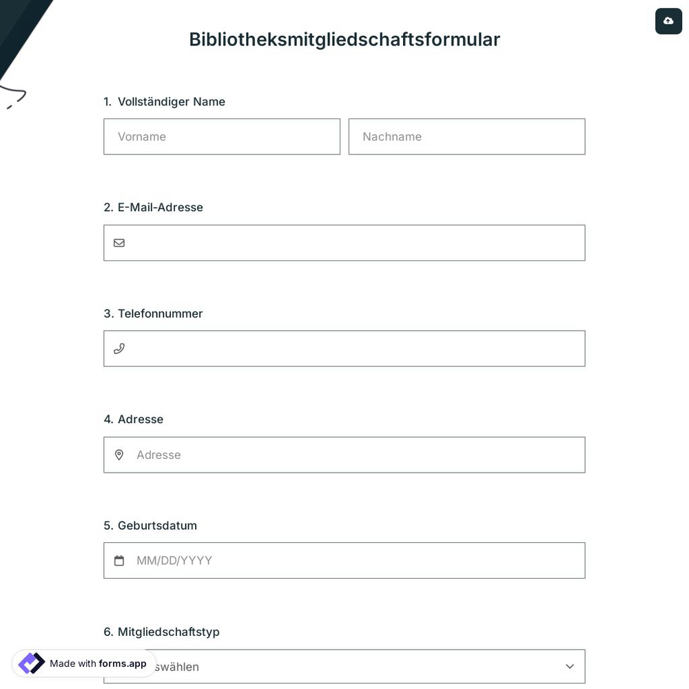 Online-Bibliotheksmitgliedschaftsformular