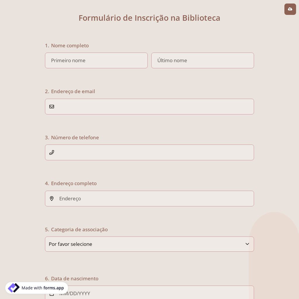 Formulário de Inscrição na Biblioteca Online