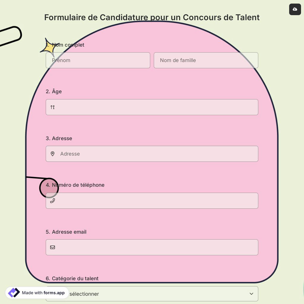 Formulaire de Candidature pour un Concours de Talent