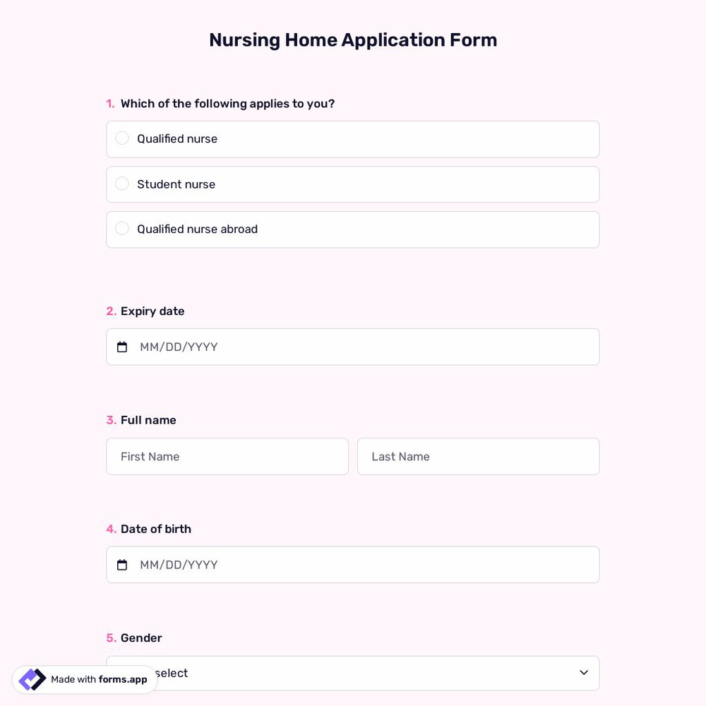 Nursing Home Application Form