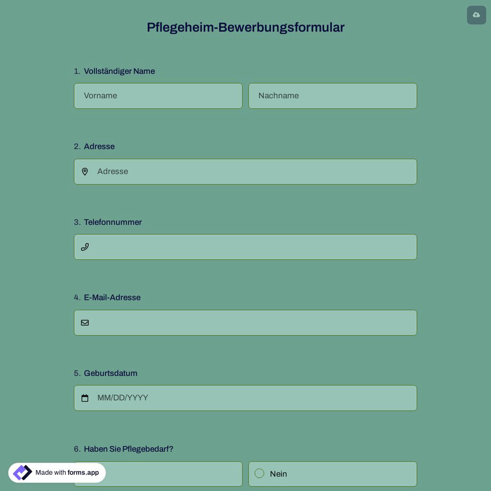 Pflegeheim-Bewerbungsformular