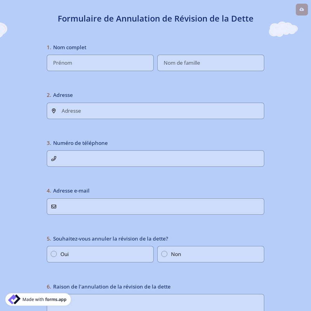 Formulaire de Annulation de Révision de la Dette