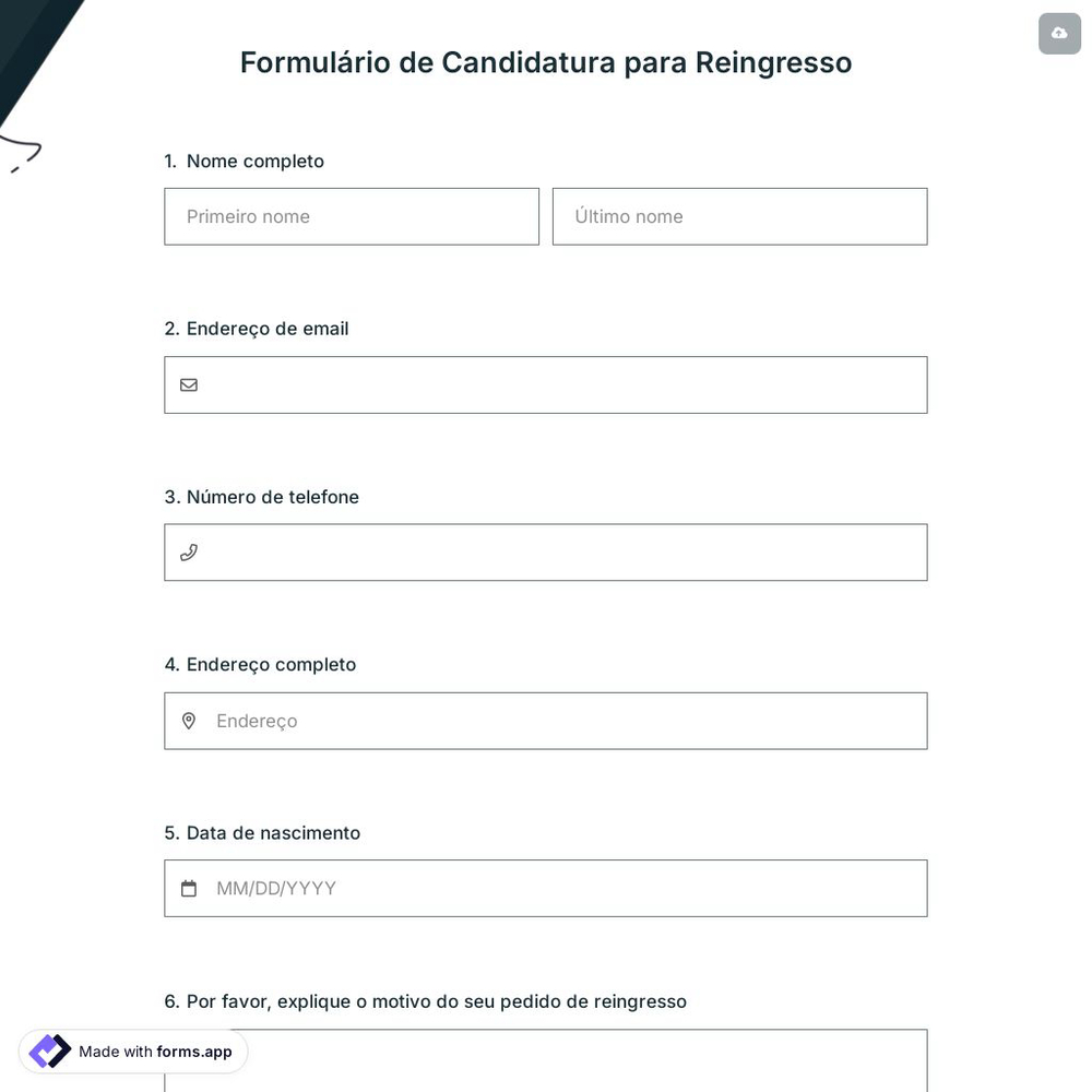 Formulário de Candidatura para Reingresso