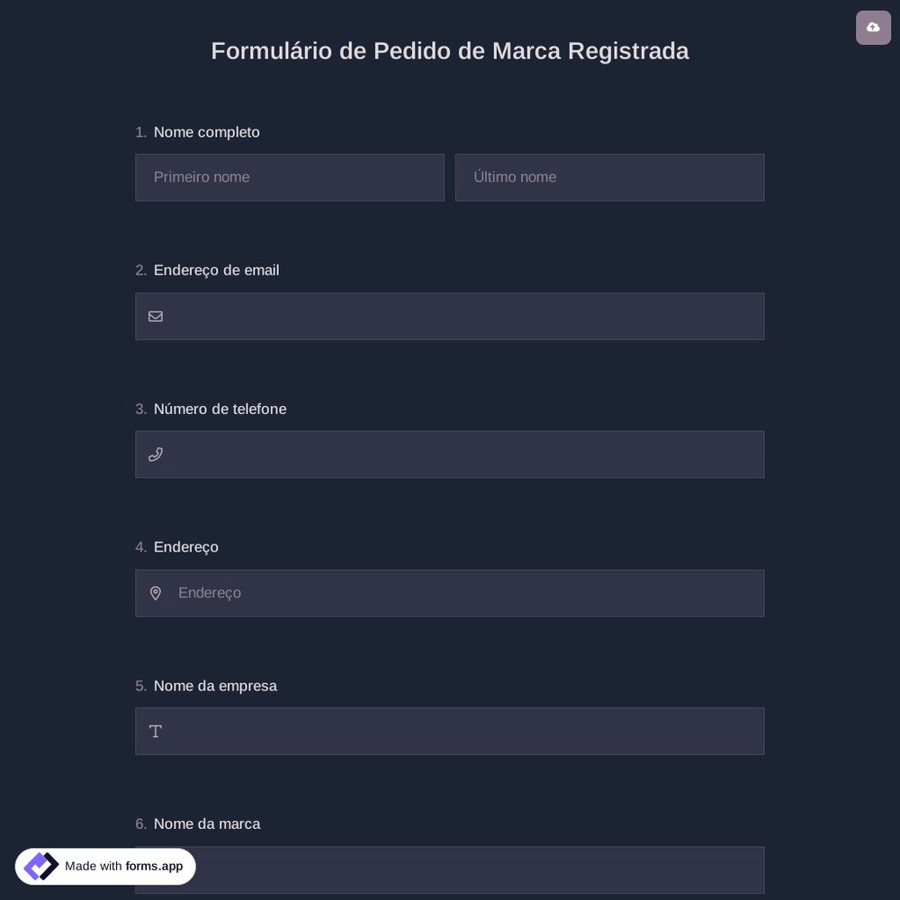 Formulário de Pedido de Marca Registrada