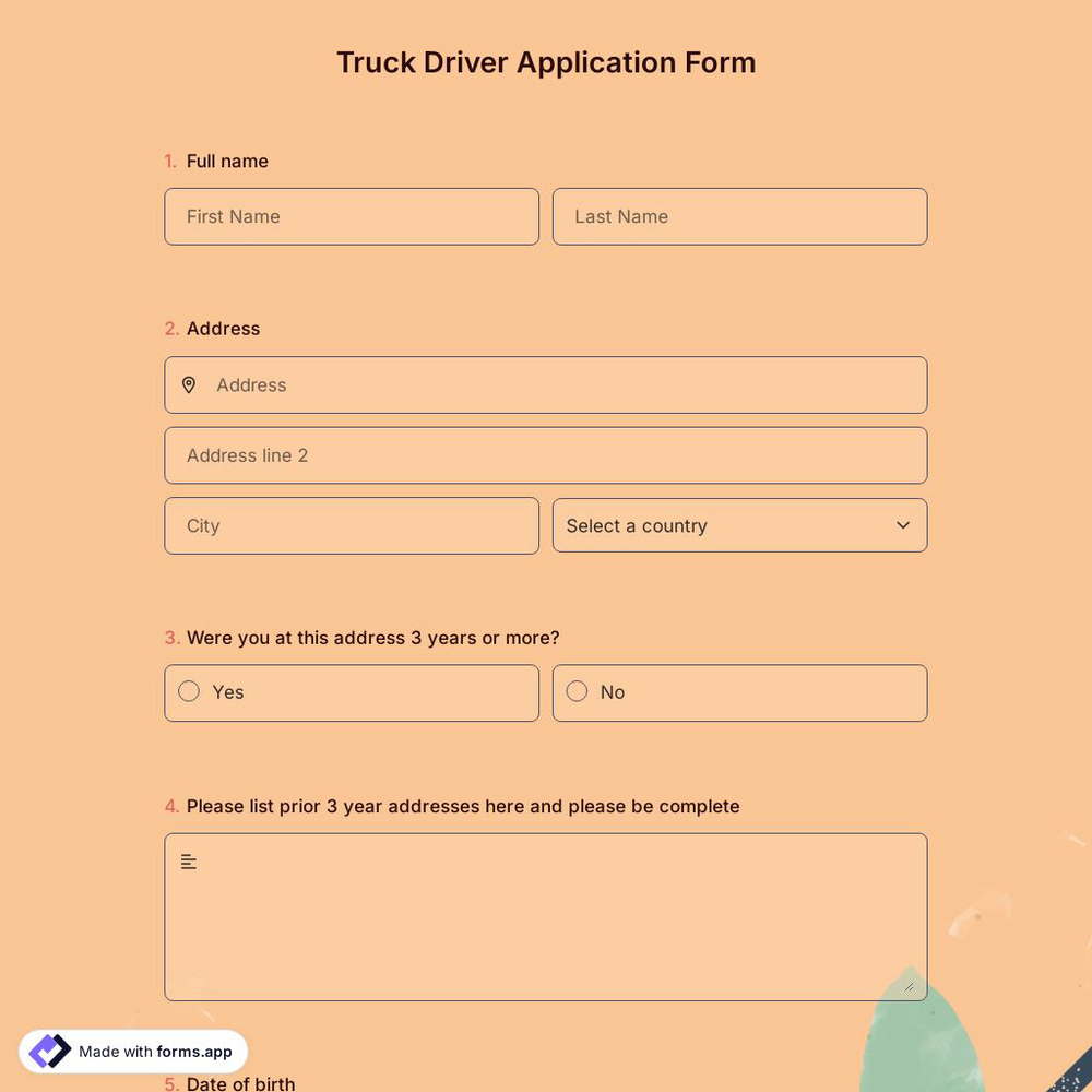 Truck Driver Application Form
