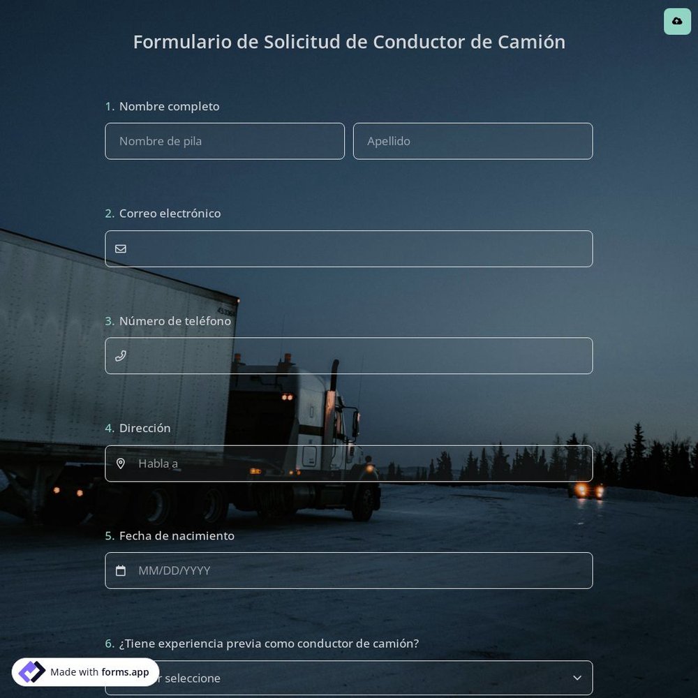 Formulario de Solicitud de Conductor de Camión