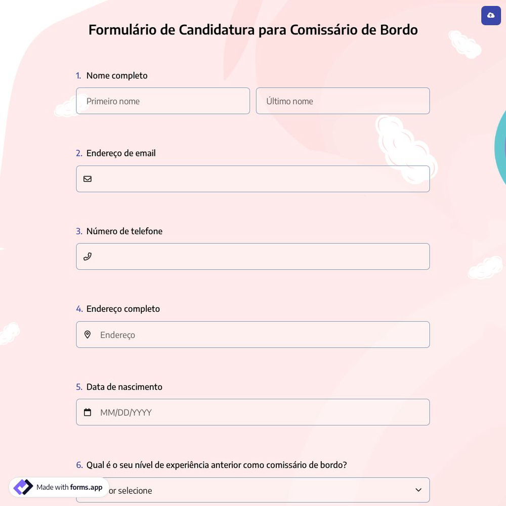 Formulário de Candidatura para Comissário de Bordo