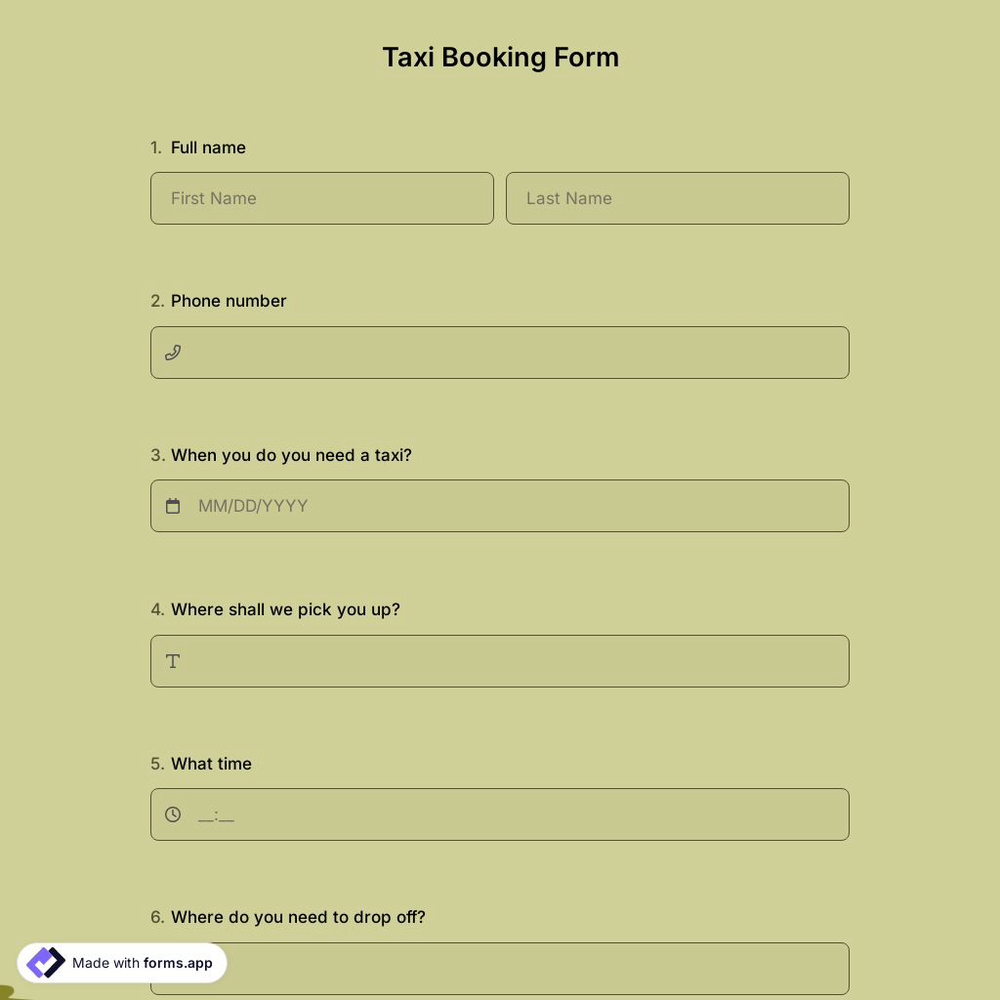 Taxi Booking Form