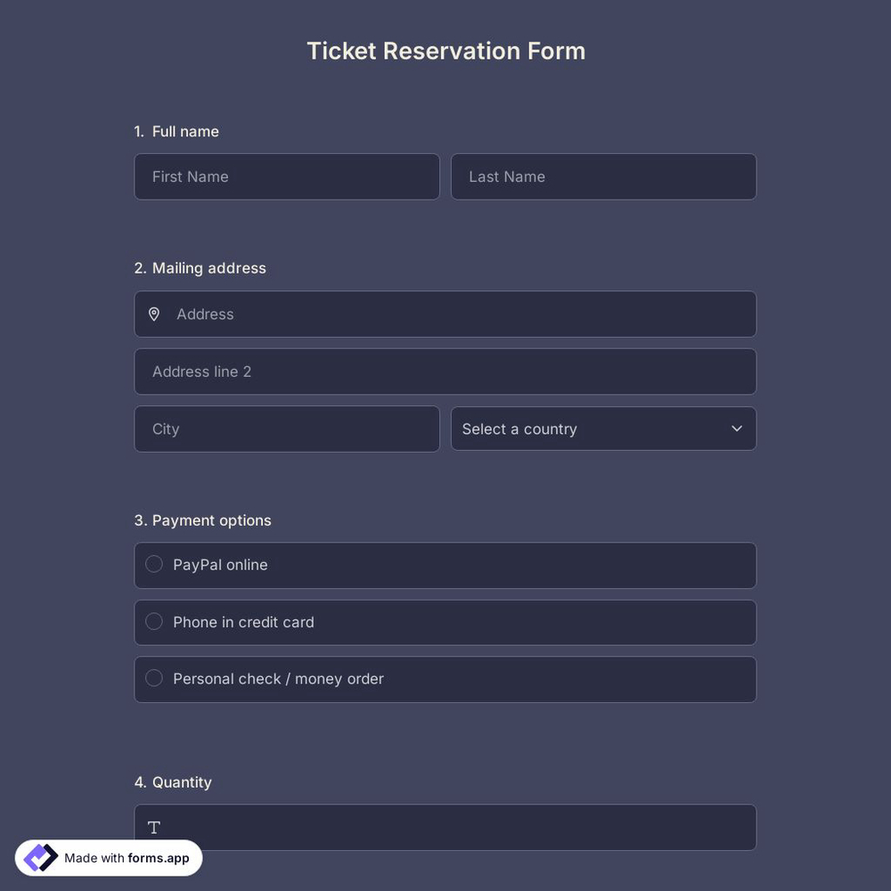 Ticket Reservation Form