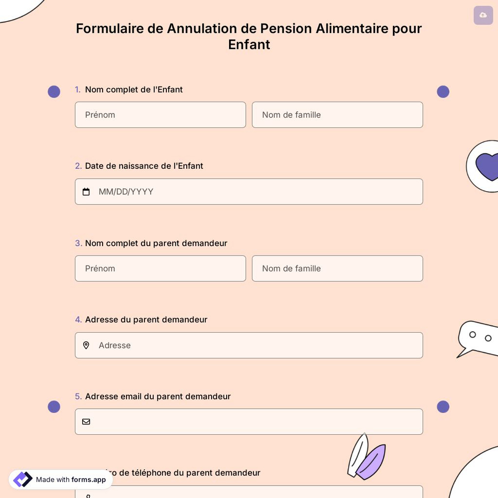 Formulaire de Annulation de Pension Alimentaire pour Enfant