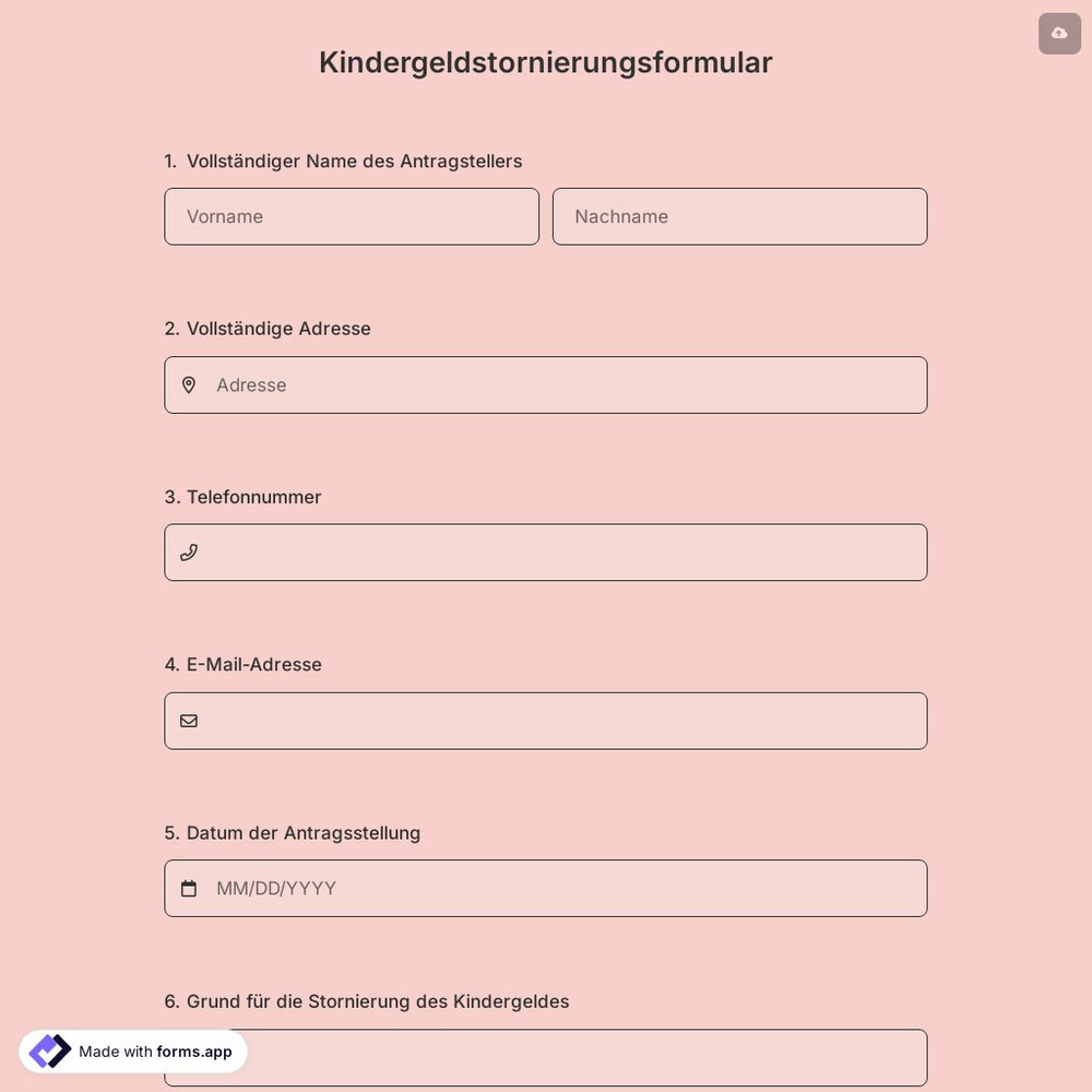 Kindergeldstornierungsformular