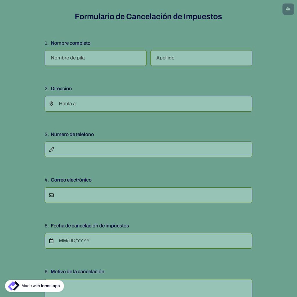 Formulario de Cancelación de Impuestos
