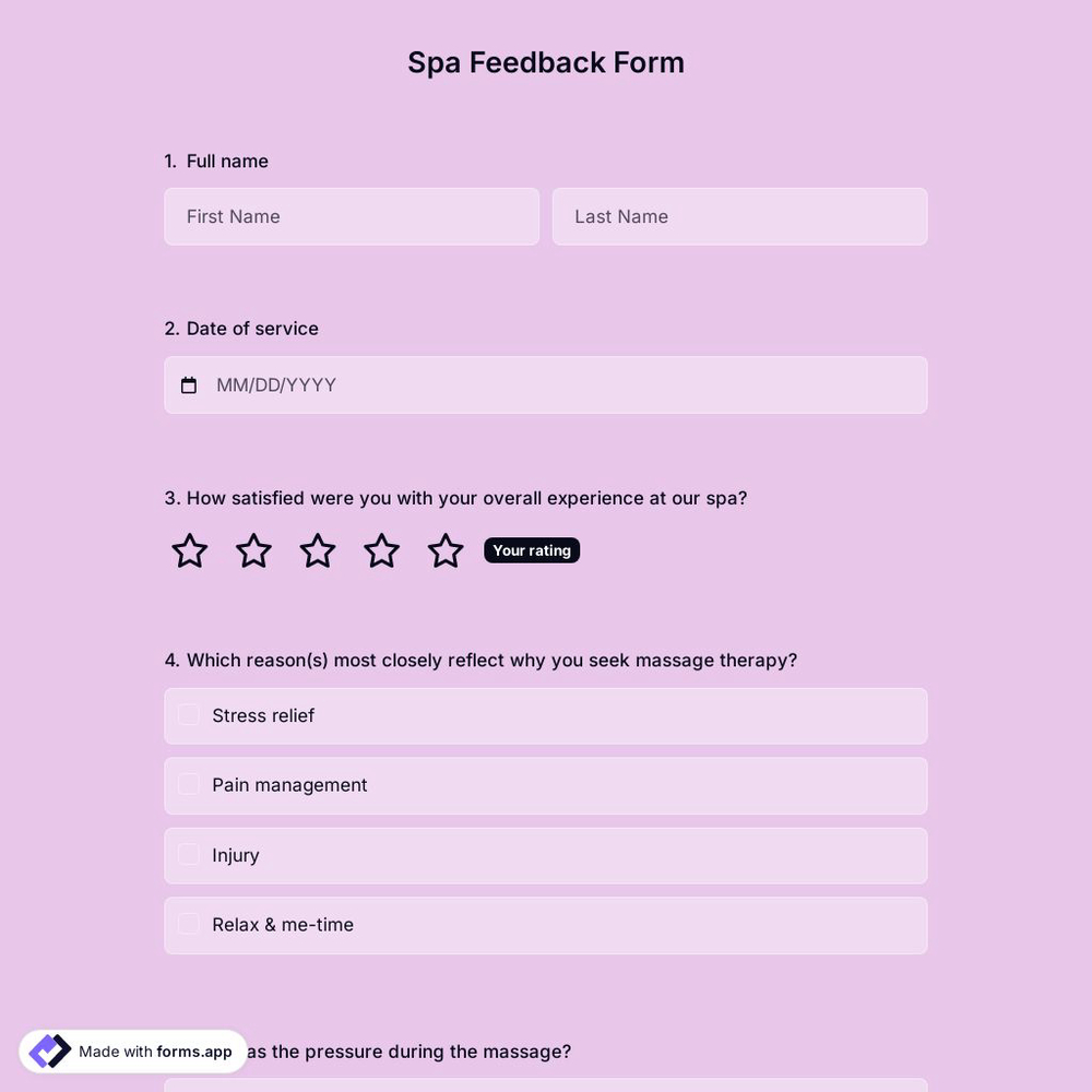 Spa Feedback Form